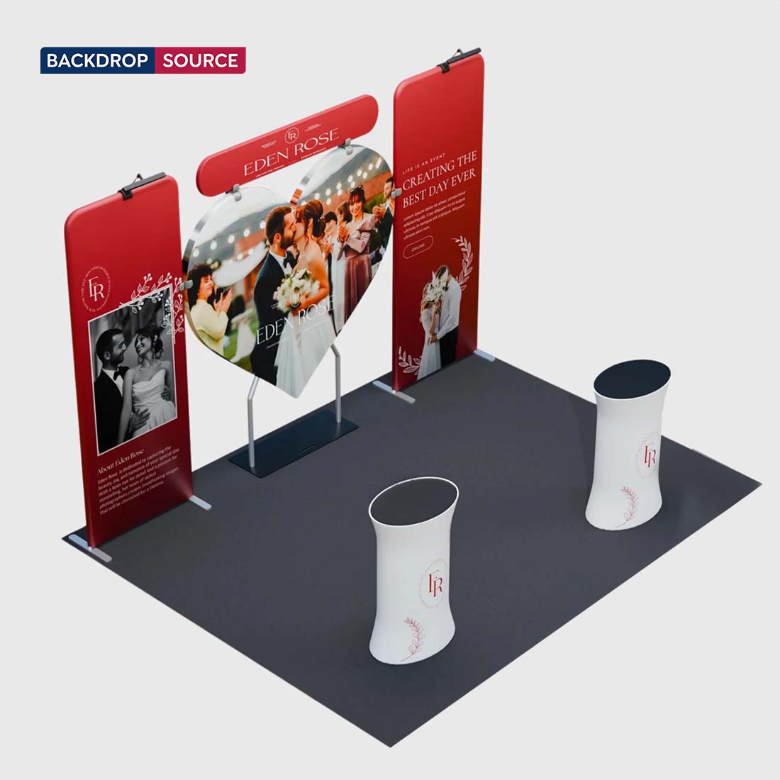 3x3m Booth Kit with Heart-Shape Backdrop & 2 Oval Counters