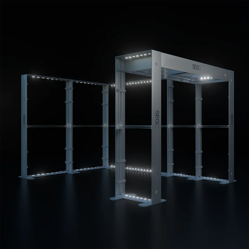 4.5x3m Backlit SEG Booth Kit with L-Arches & 4 Sidewalls