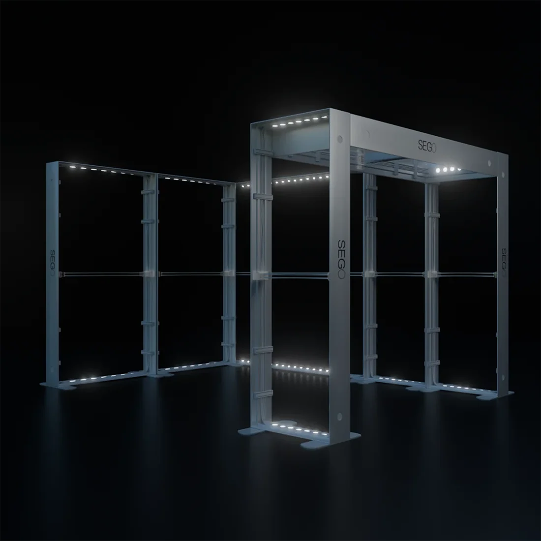 4.5x3m Backlit SEG Booth Kit with L-Arches & 4 Sidewalls