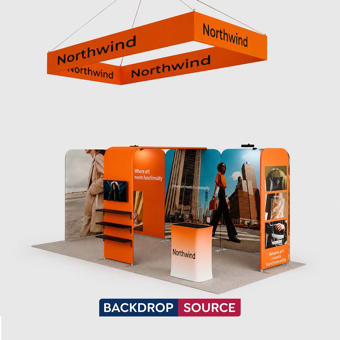 3x6m Magnetic Booth Kit with L-Shape TV Tower & Hanging Banner