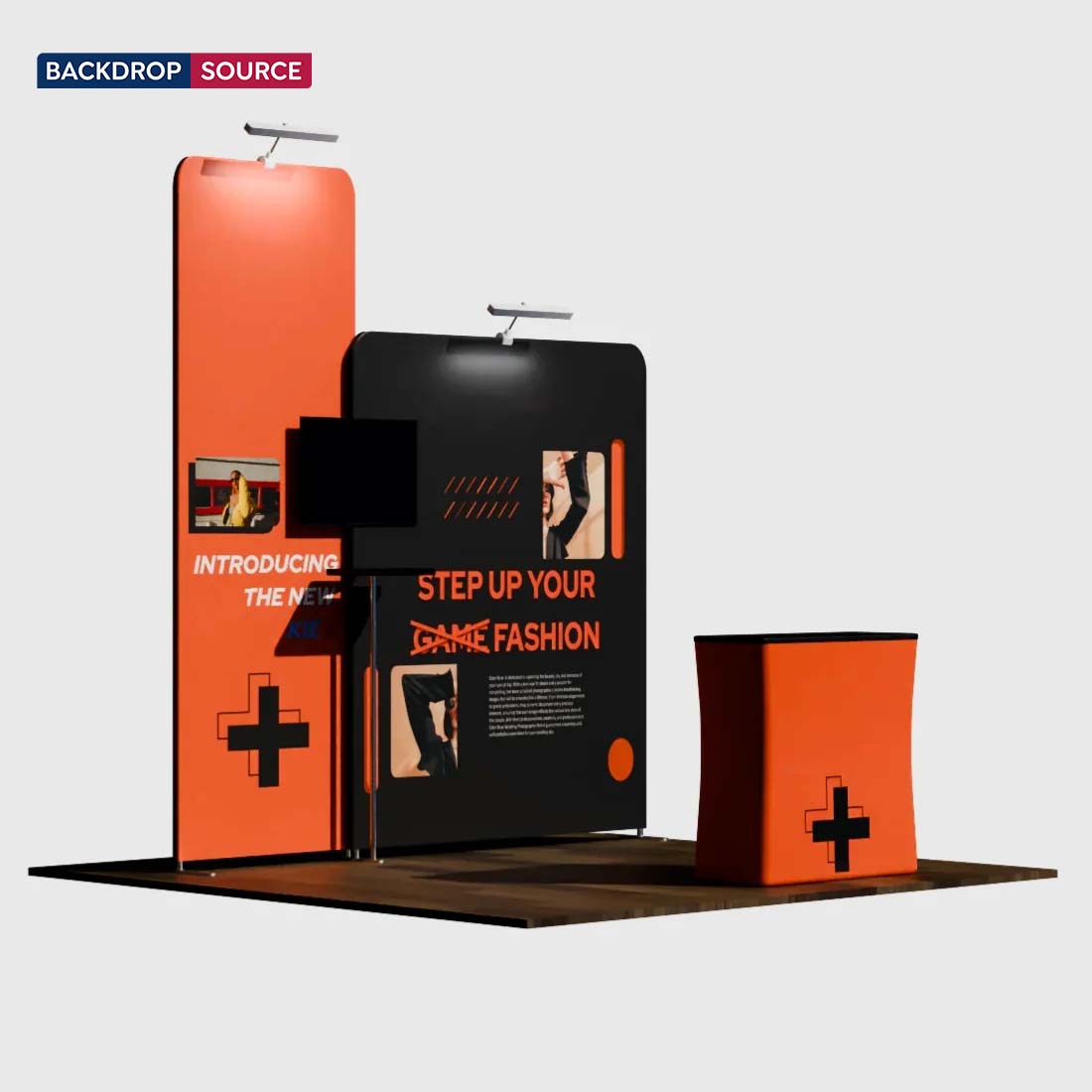 3x3m Booth Kit with Tall & Wide Straight Walls, Counter & TV