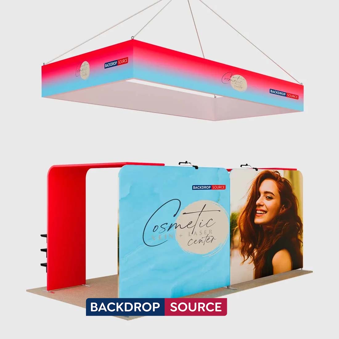 3x6m Booth Kit with 2 L-Shape TV Towers & Hanging Banner