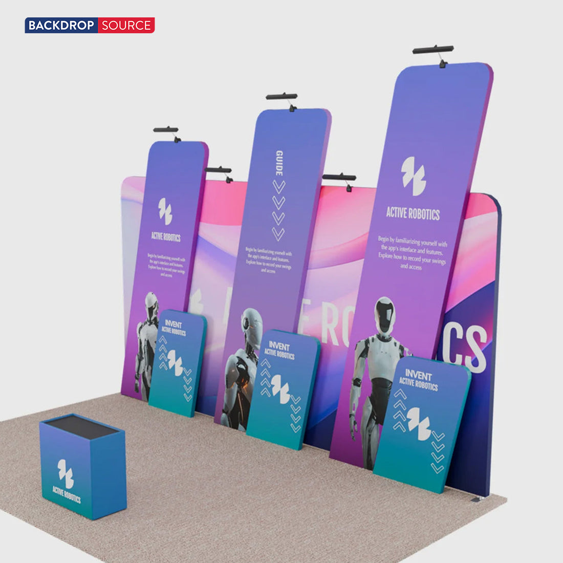 6x3m Booth Kit with 6m Backwall, Slanted Towers & Counter