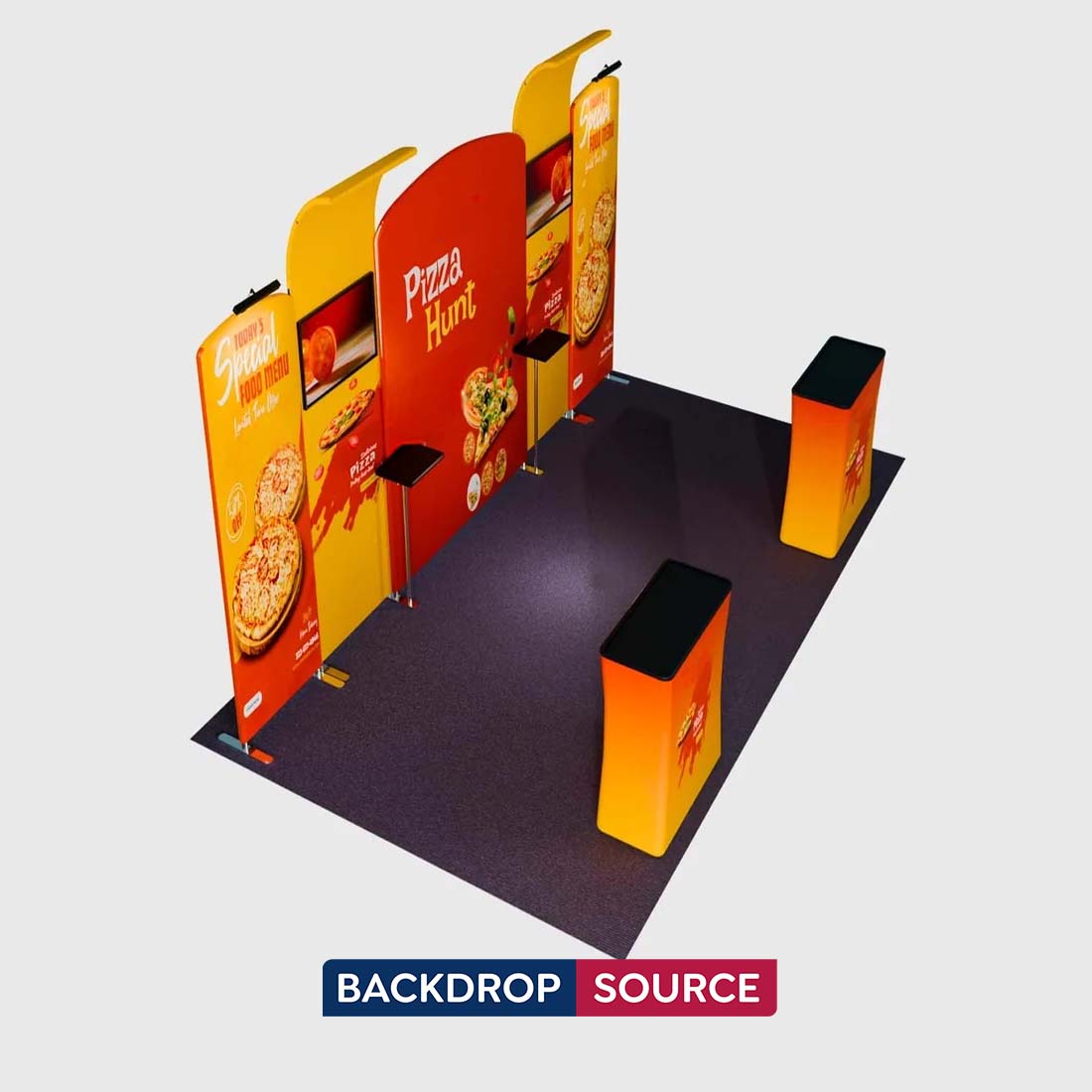 3x6m Booth Kit with Slanted Arches, Curved Walls & 2 Counters
