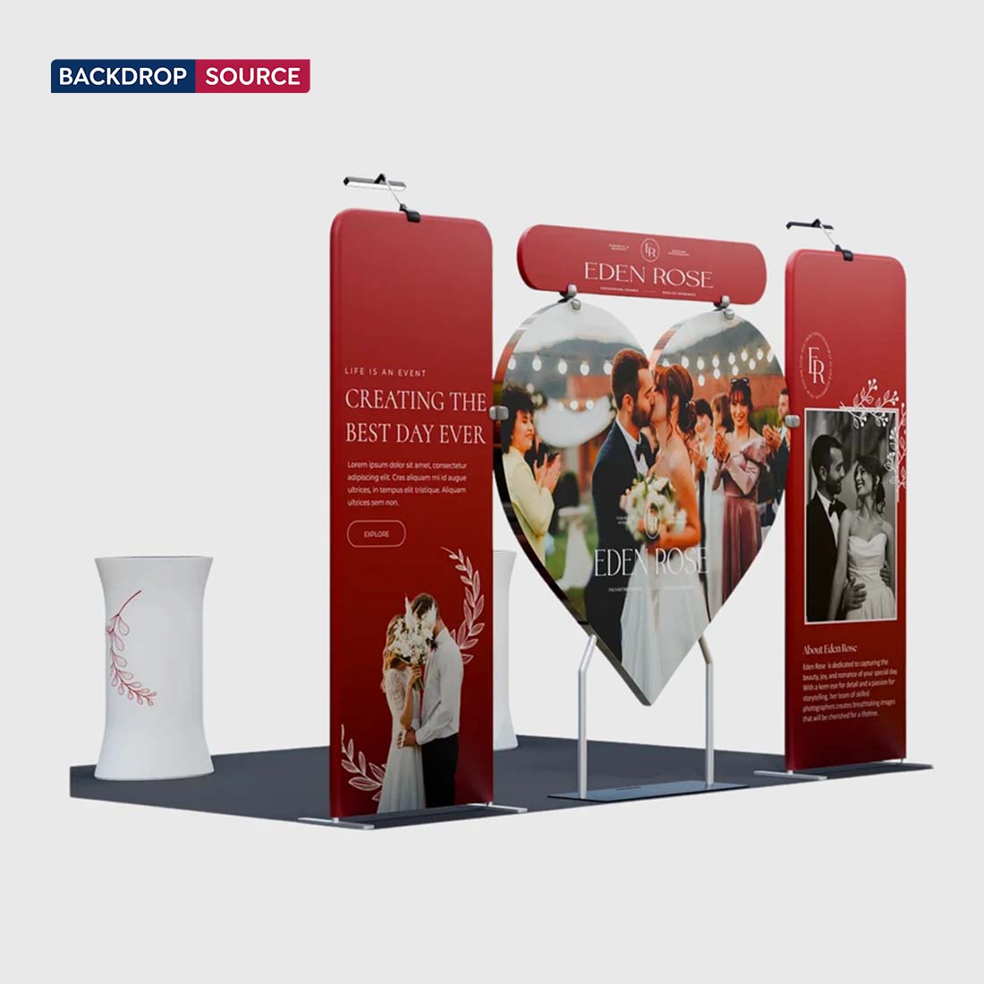 3x3m Booth Kit with Heart-Shape Backdrop & 2 Oval Counters