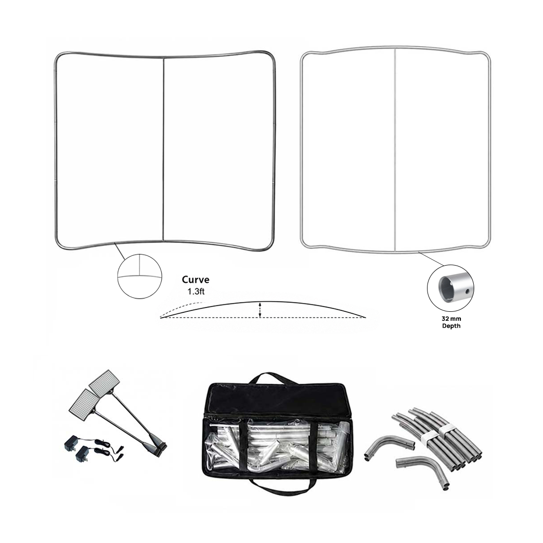 Premium Curved Fabric Backwall Kit with Clamping Lights