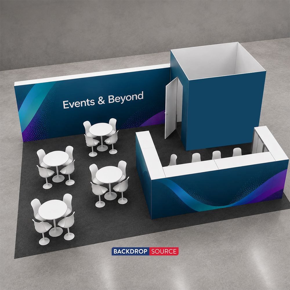 9x6m SEG Booth Kit with Enclosed Storage Room & 5 Counters
