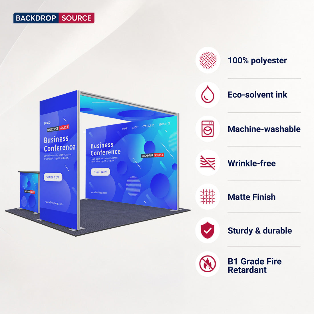 Backlit SEG Corner Booth Kit with L-Arch & Lightbox Counter