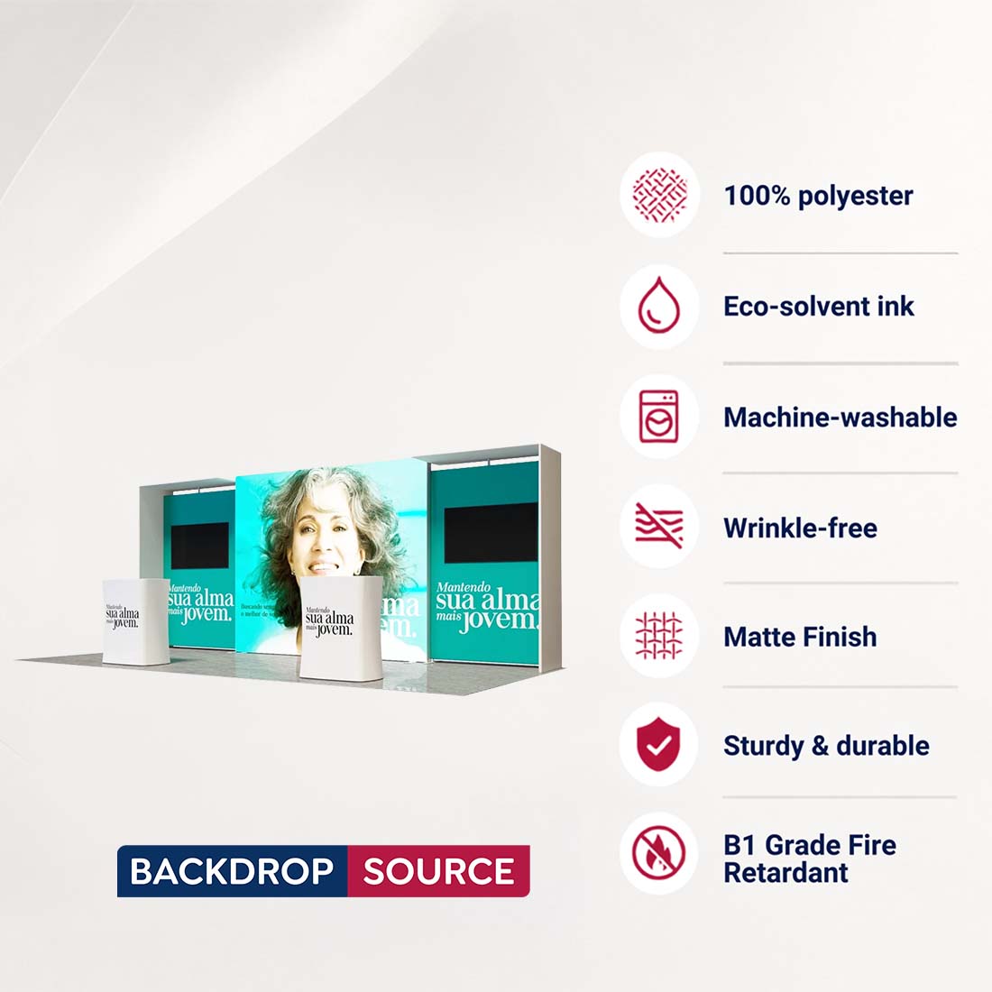 3x6m Backlit SEG Booth Kit with L-Arch Stands & 2 TV Walls