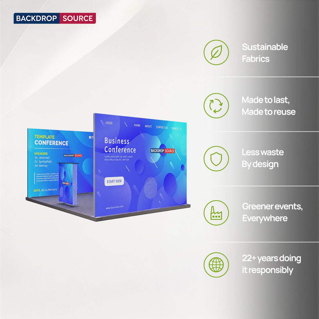 Backlit SEG U-Shape Booth Kit with 3 Lightbox Walls & Counter
