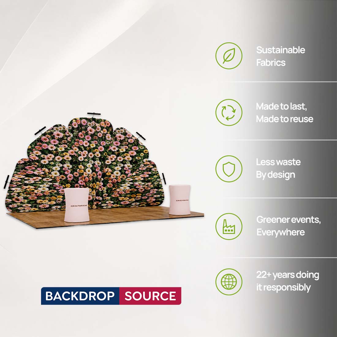 3x6m Petal Wall Booth Kit with 2 Oval Counters