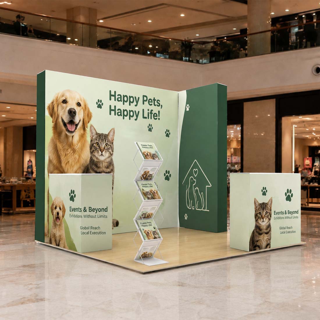 3x3m 3D Media Wall Corner Booth Kit with 3 Counters