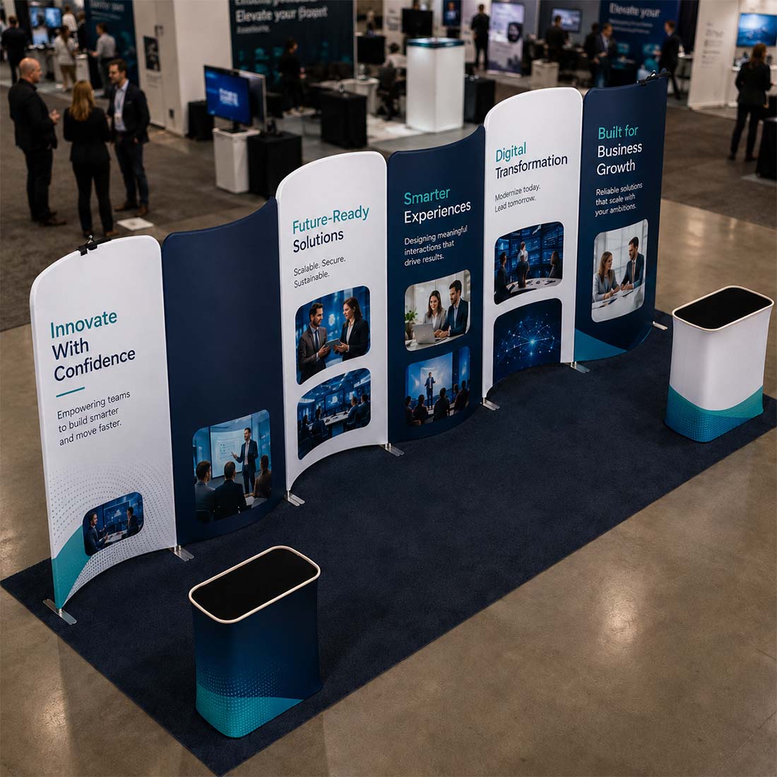 3x6m Magnetic Curved Wall Booth Kit with 2 Counters