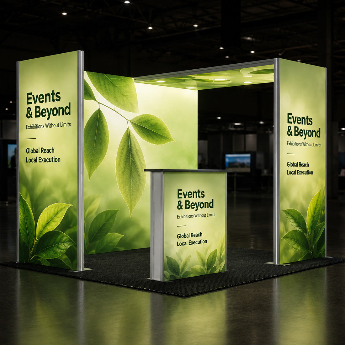 Backlit SEG Corner Booth Kit with L-Arch & Lightbox Counter