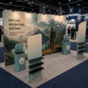 3x6m Booth Kit with Tension Walls, Shelving & 2 Counters
