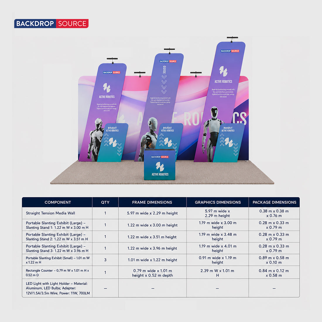 6x3m Booth Kit with 6m Backwall, Slanted Towers & Counter