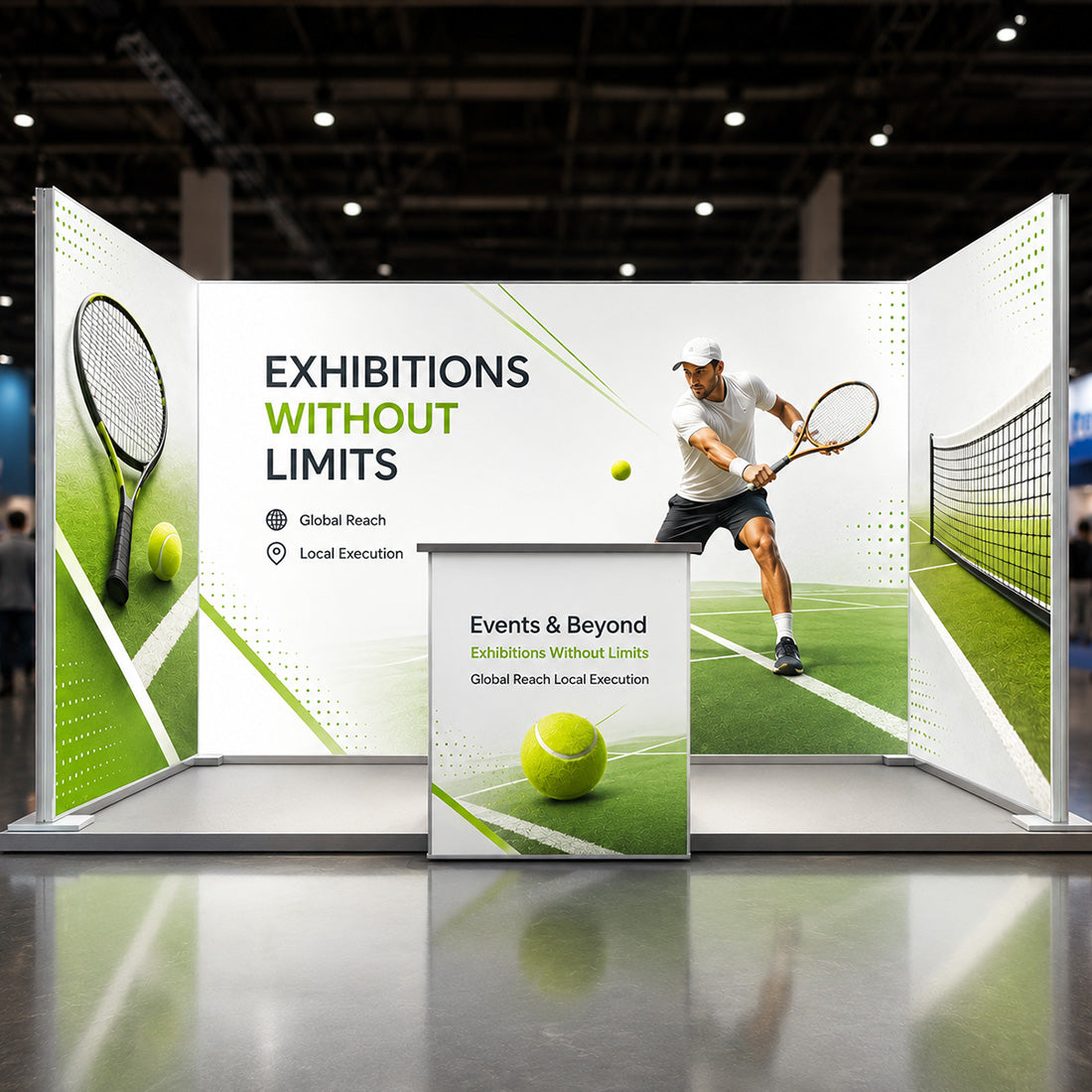 Backlit SEG U-Shape Booth Kit with 3 Lightbox Walls & Counter