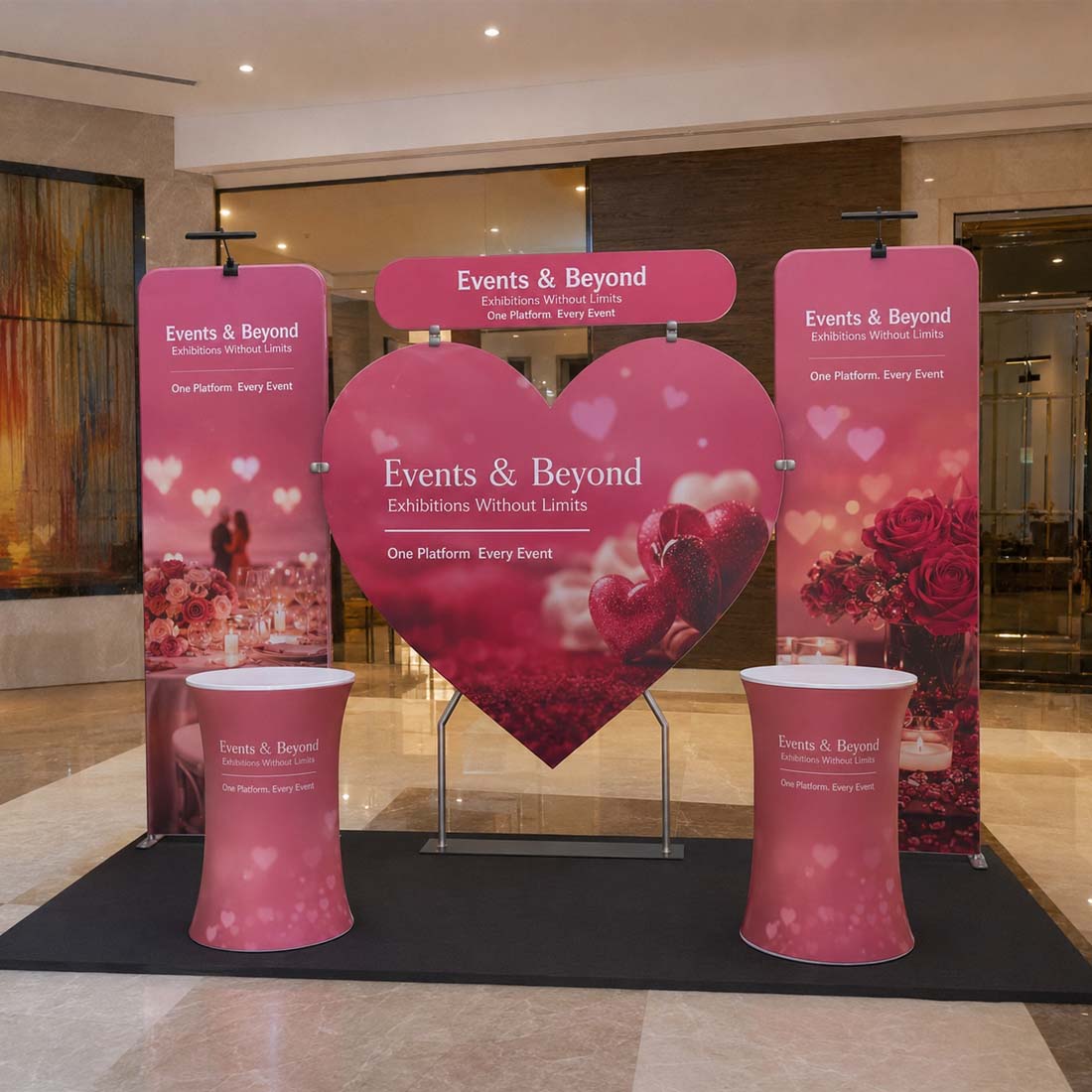 3x3m Booth Kit with Heart-Shape Backdrop & 2 Oval Counters