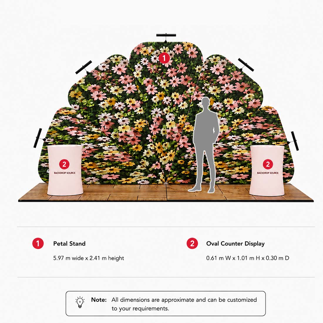 3x6m Petal Wall Booth Kit with 2 Oval Counters