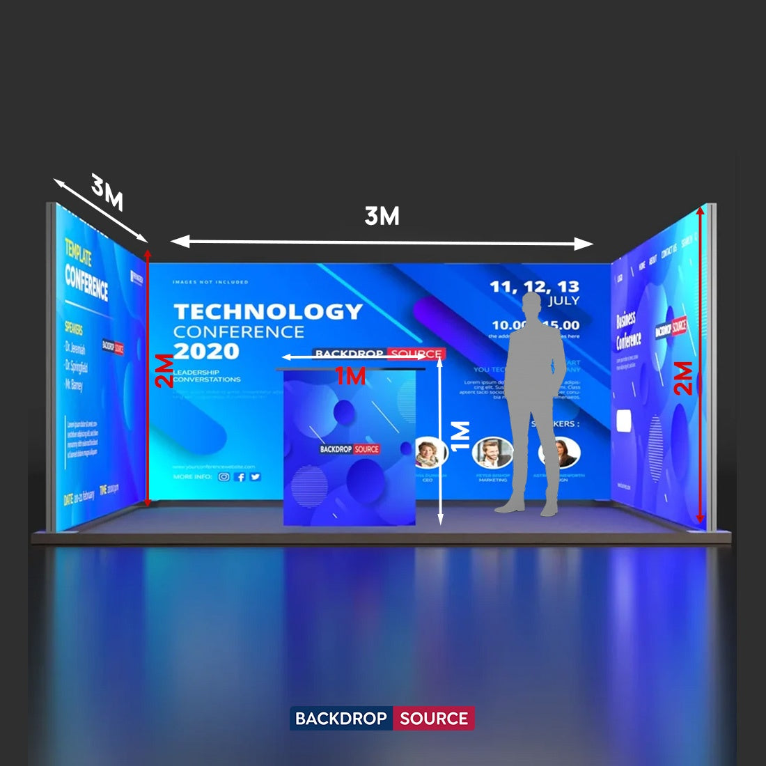 Backlit SEG U-Shape Booth Kit with 3 Lightbox Walls & Counter