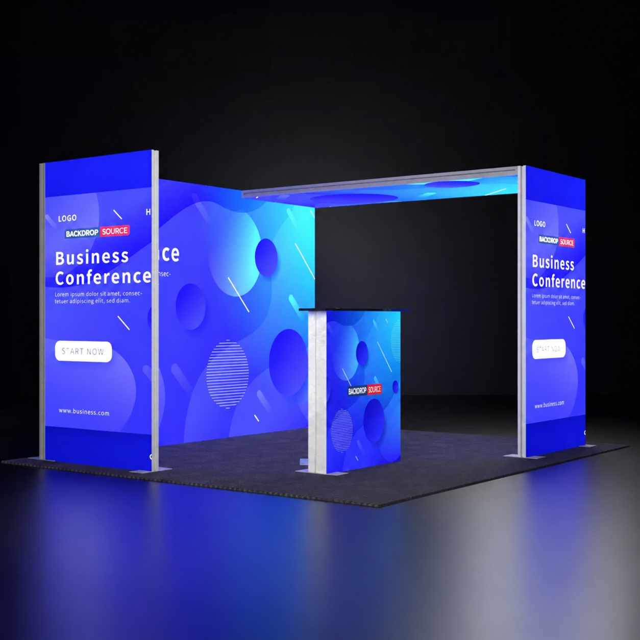 Backlit SEG Corner Booth Kit with L-Arch & Lightbox Counter