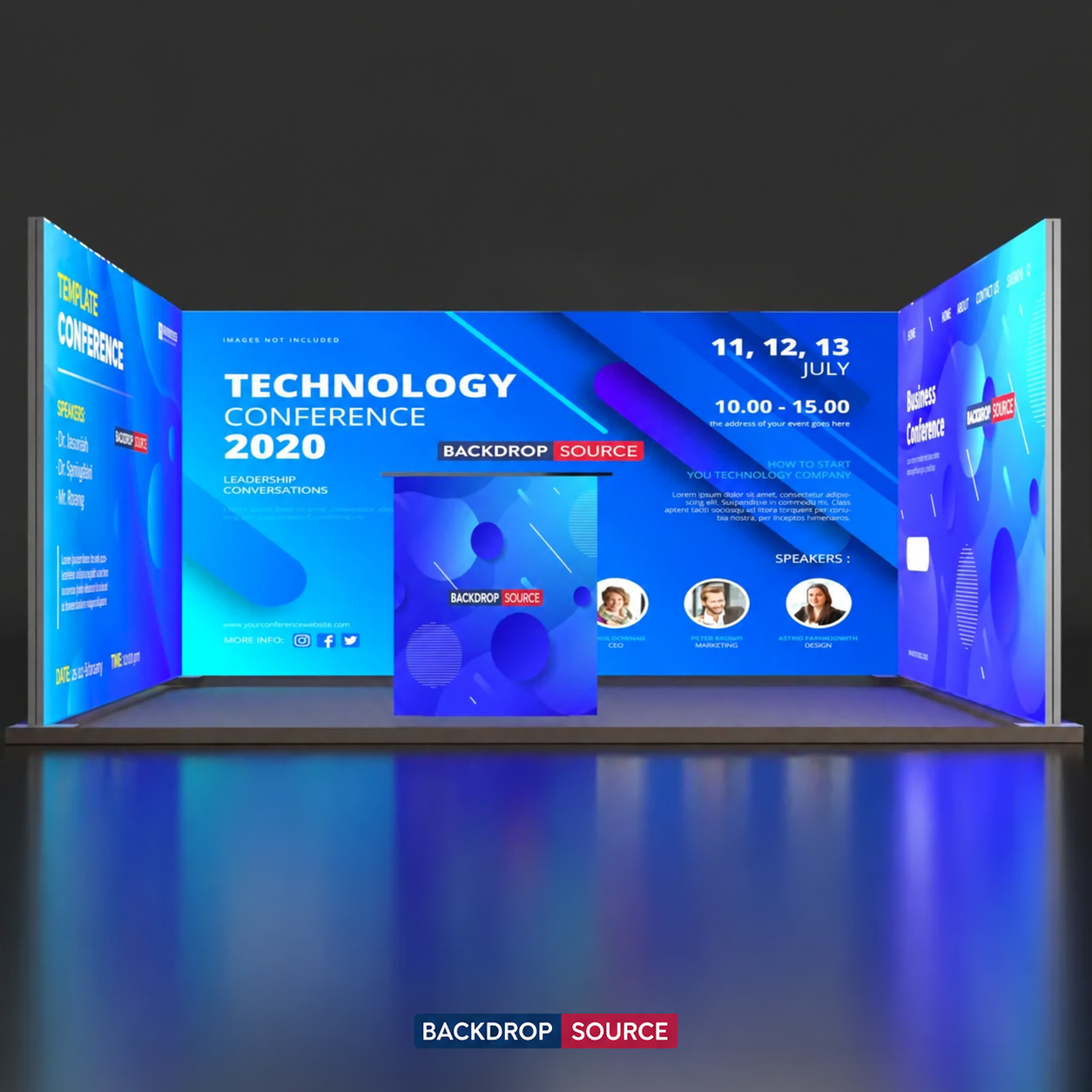 Backlit SEG U-Shape Booth Kit with 3 Lightbox Walls & Counter