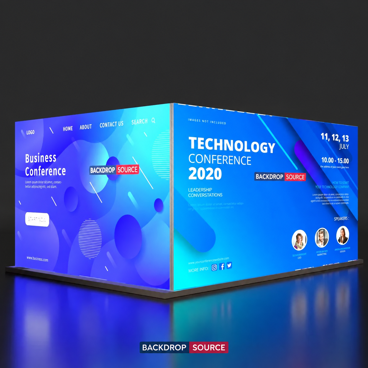 Backlit SEG U-Shape Booth Kit with 3 Lightbox Walls & Counter