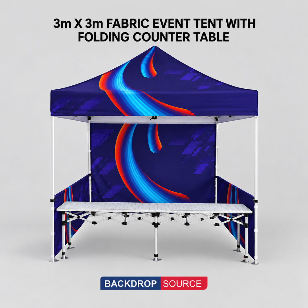 3m x 3m Fabric Event Tent with Folding Counter Table
