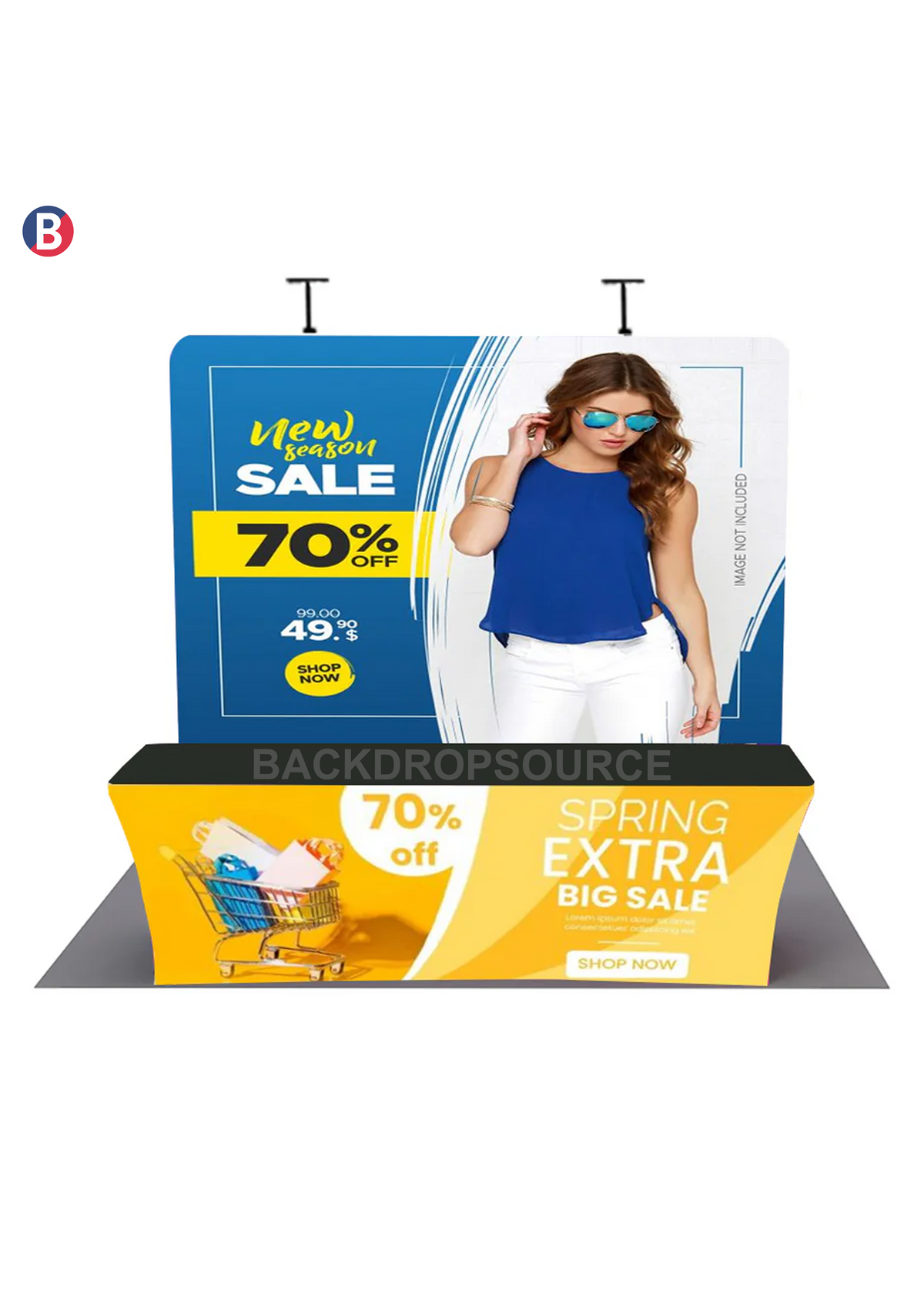 Compact 3mx3m Booth Kit with Backwall and Table Cover.