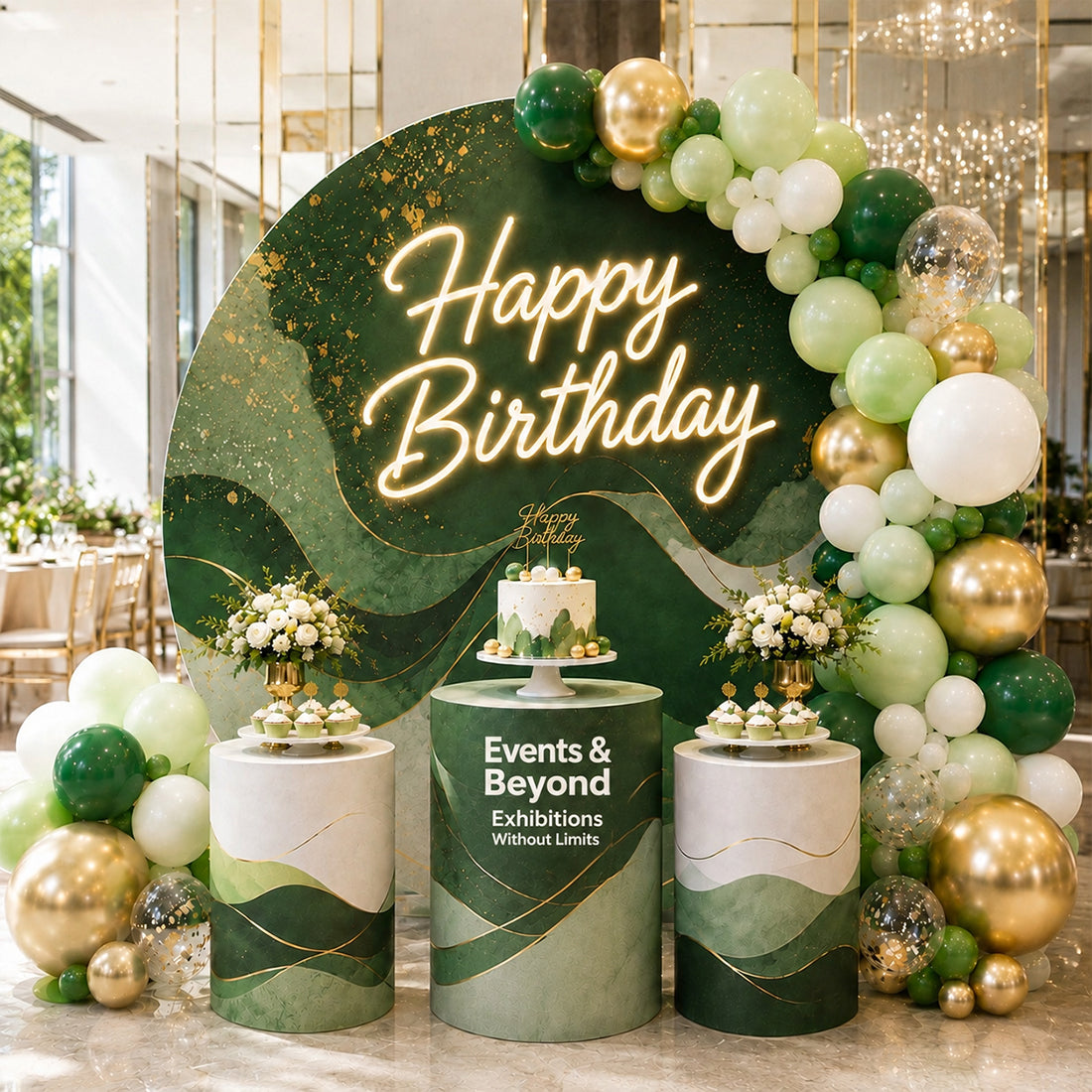 Pre Designed Round Backdrop Kits with Counter for Birthday Parties & Events