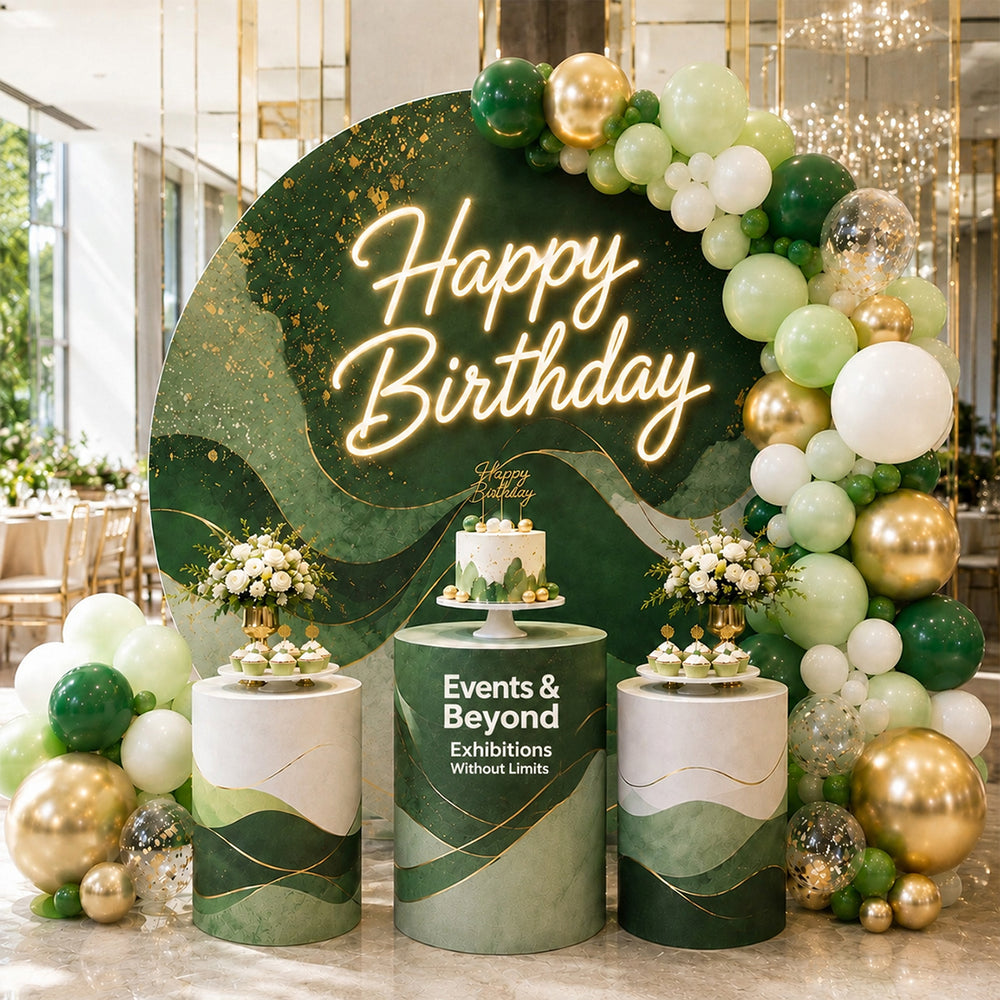 Pre Designed Round Backdrop Kits with Counter for Birthday Parties & Events