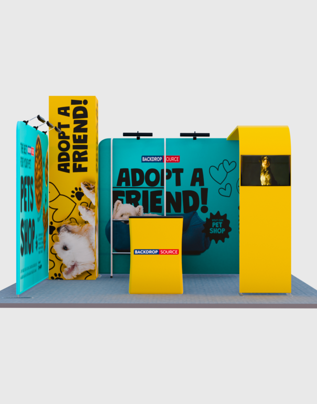 6x6m Booth Kit with Tension Walls, Cubic Tower & TV Arch