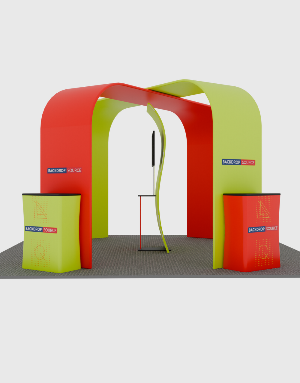6x6m Booth Kit with S-Curve Display, Square Arches & 4 Counters
