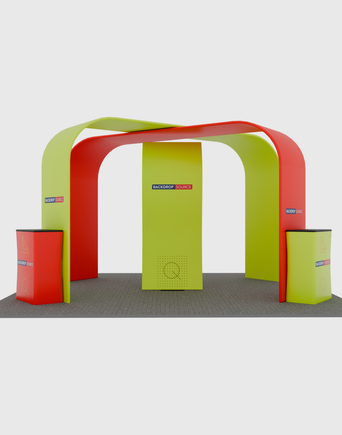 6x6m Booth Kit with S-Curve Display, Square Arches & 4 Counters