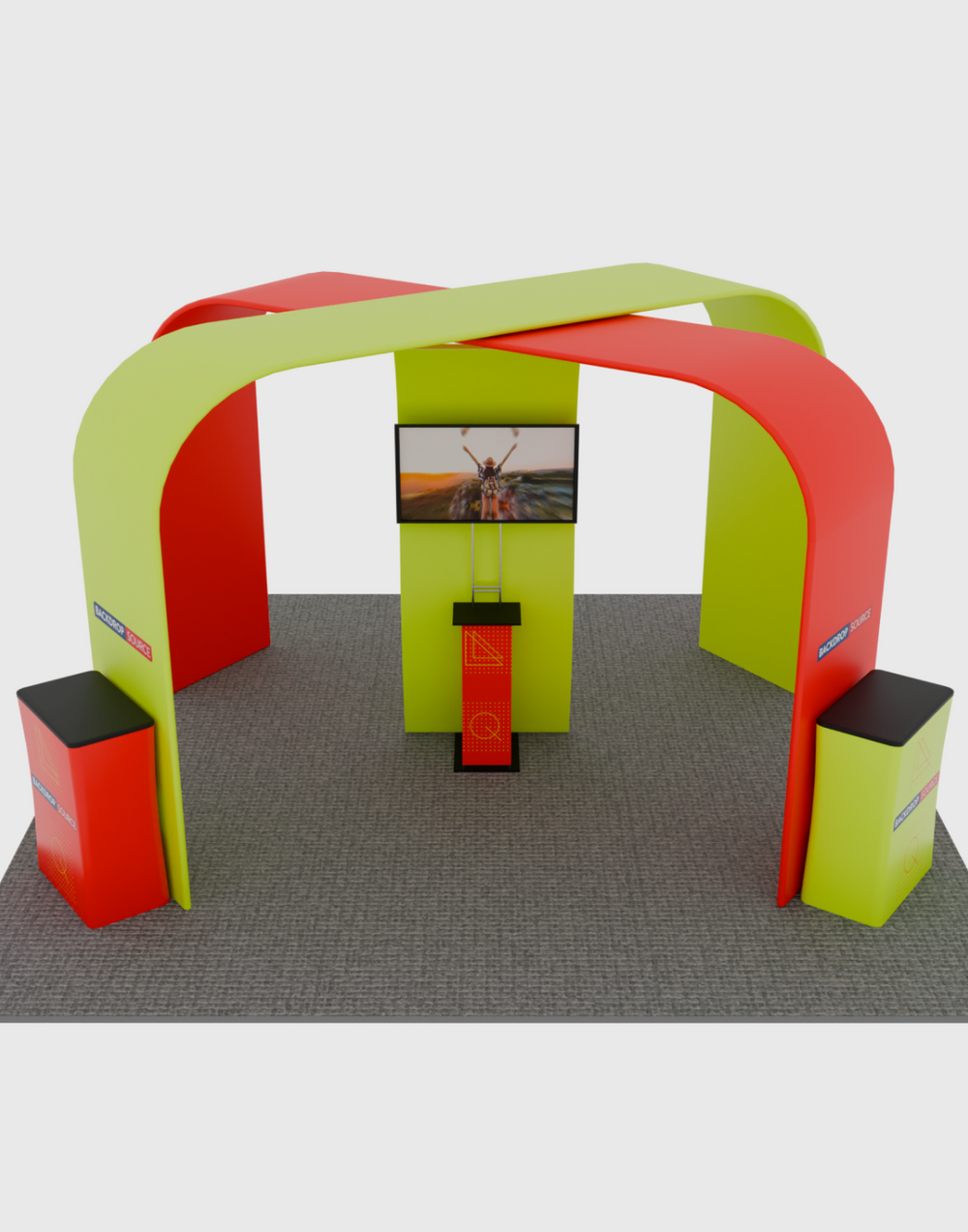 6x6m Booth Kit with S-Curve Display, Square Arches & 4 Counters