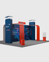 6x6m Booth Kit with 3D Media Walls, Arch Displays & 3 Counters