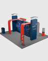 6x6m Booth Kit with 3D Media Walls, Arch Displays & 3 Counters