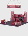 6x6m Booth Kit with Tension Walls, TV Arch & Brochure Stands