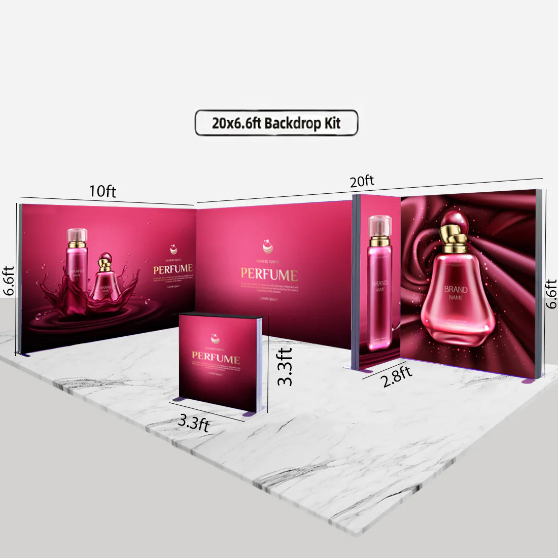 Backlit SEG Booth Kit with Divider Wall, Sidewall & Counter
