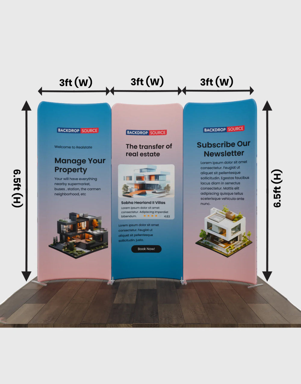 2x2m Magnetic Fabric Booth Wall with 3 Curved Panels