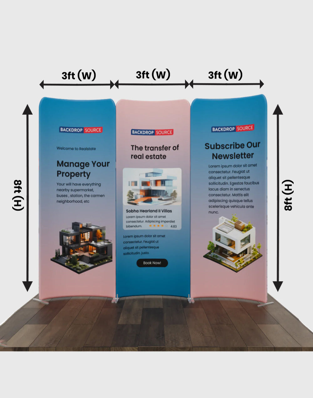 2x2m Magnetic Fabric Booth Wall with 3 Curved Panels