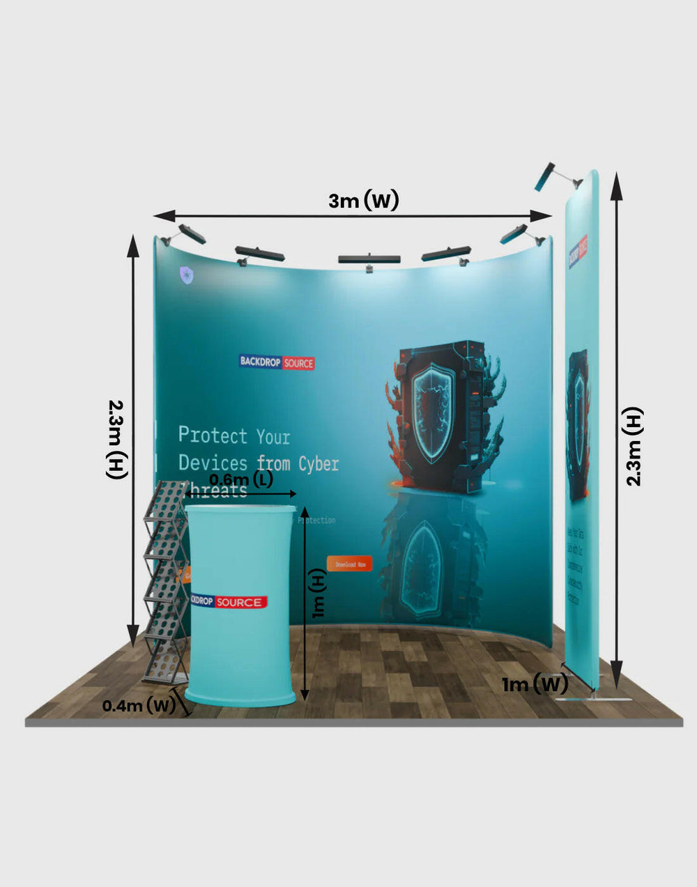 Modular U Shaped Exhibition Kit for 3m wide booths, ideal U shaped exhibition kit for trade shows and displays.