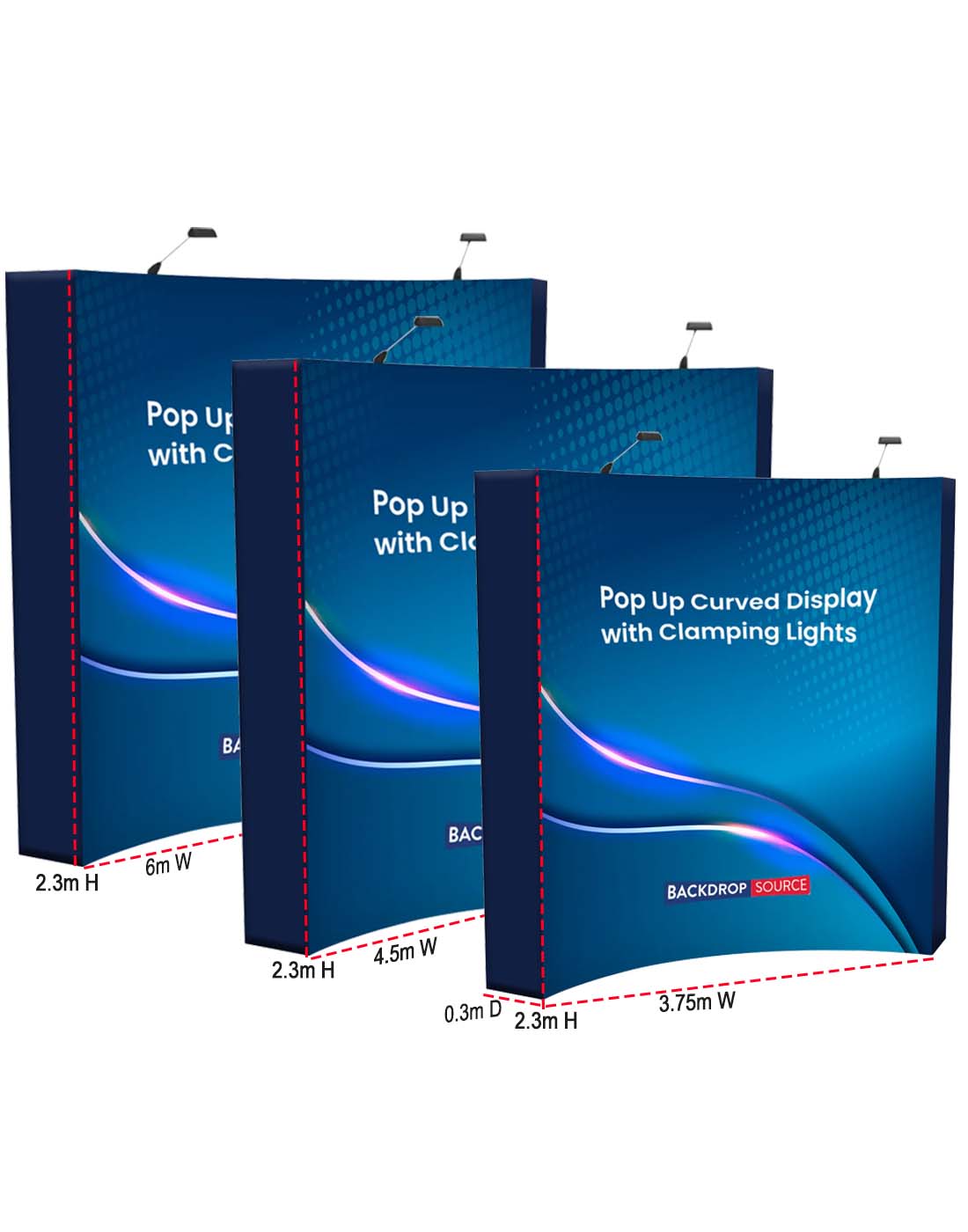 Popup Curved Backwall Kit with Clamping Lights