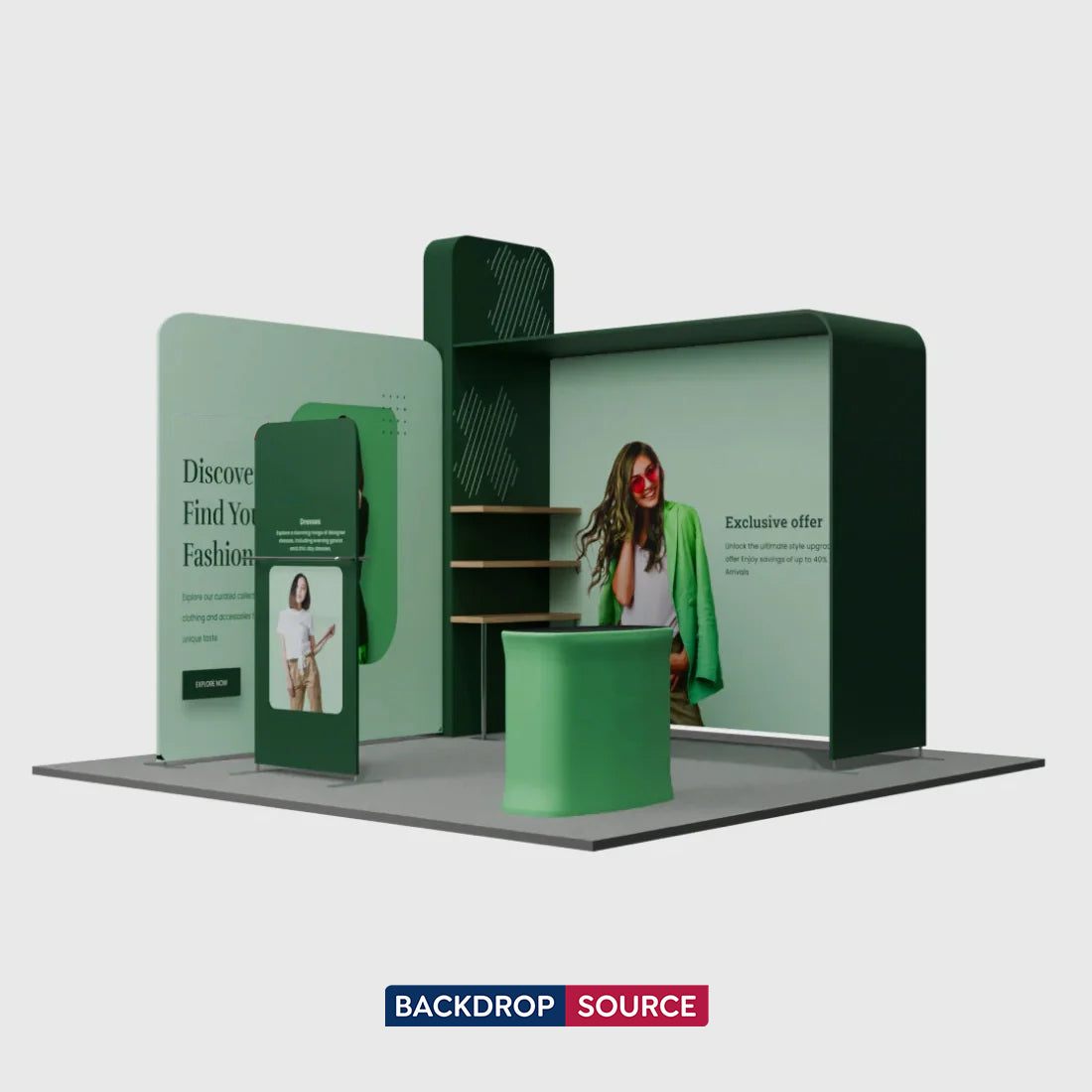 3x3m L-Arch Booth Kit with 3D Shelf Wall Box & Counter