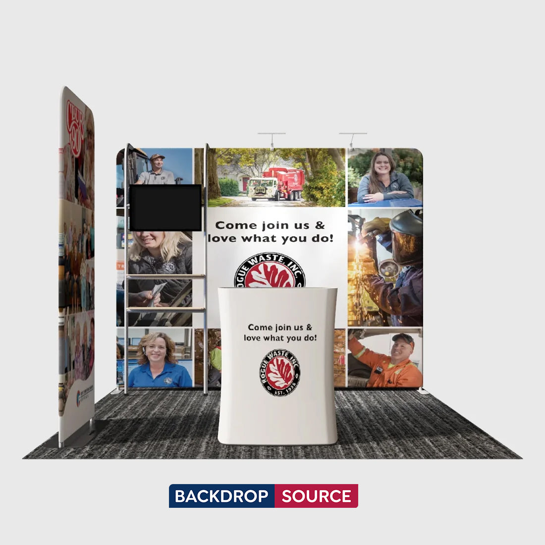 3x3m Booth Kit with Straight Wall, TV Shelf Tower & Banner