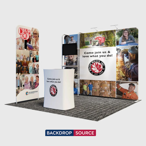 3x3m Booth Kit with Straight Wall, TV Shelf Tower & Banner