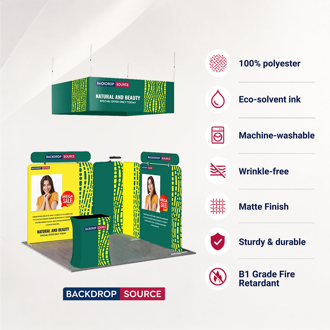 3x3m Booth Kit with Modular Walls, Hanging Banner & Counter