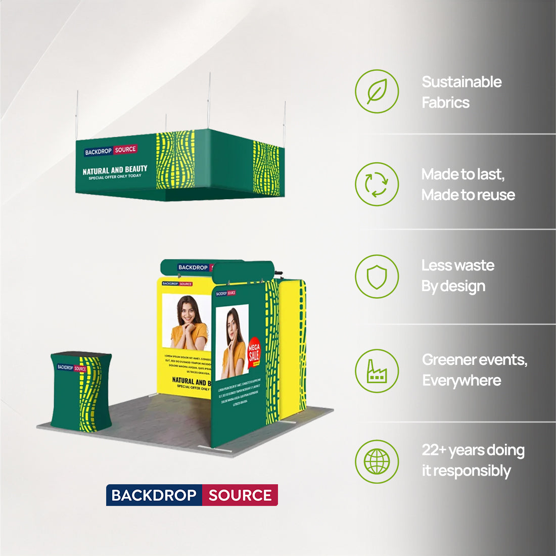 3x3m Booth Kit with Modular Walls, Hanging Banner & Counter