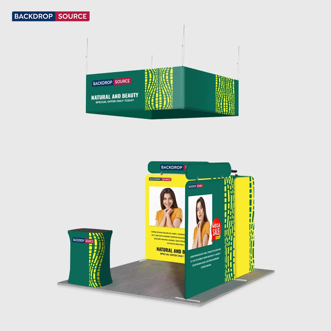 3x3m Booth Kit with Modular Walls, Hanging Banner & Counter