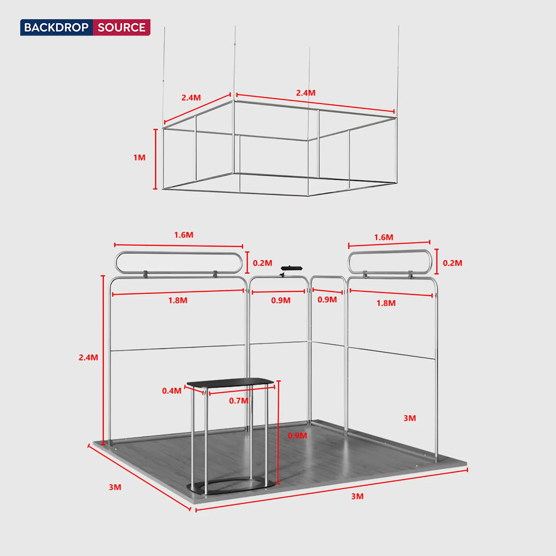 3x3m Booth Kit with Modular Walls, Hanging Banner & Counter
